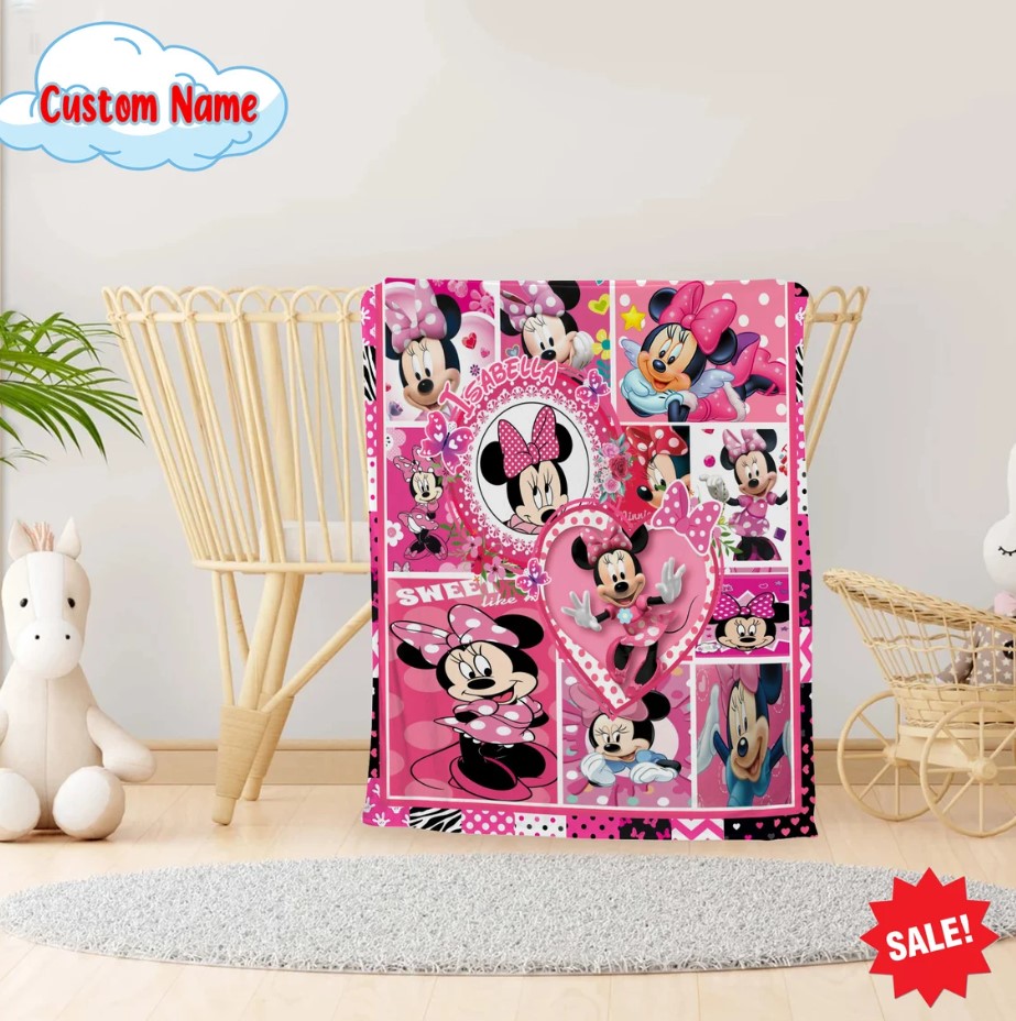 Personalized Minnie Mouse Fleece Blanket Minnie Mickey Mouse Fan Gifts Custom Blanket With Name